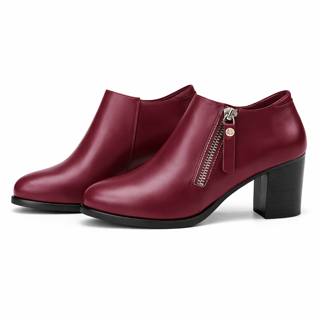 Savina Genuine Leather Zip Heels