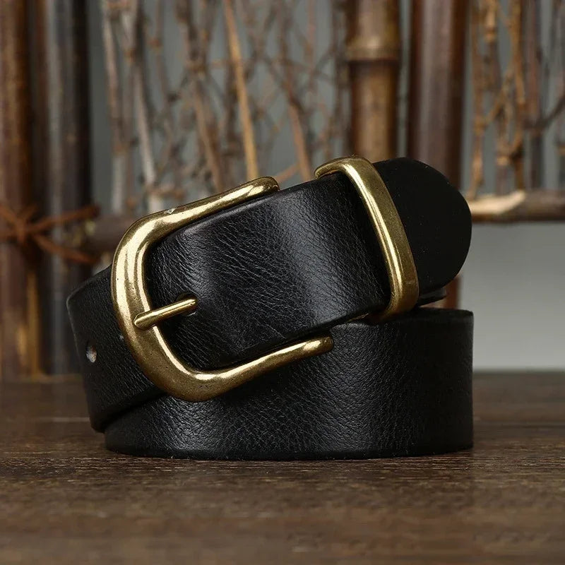 Men's Genuine Leather Dress Belt – Brass Buckle