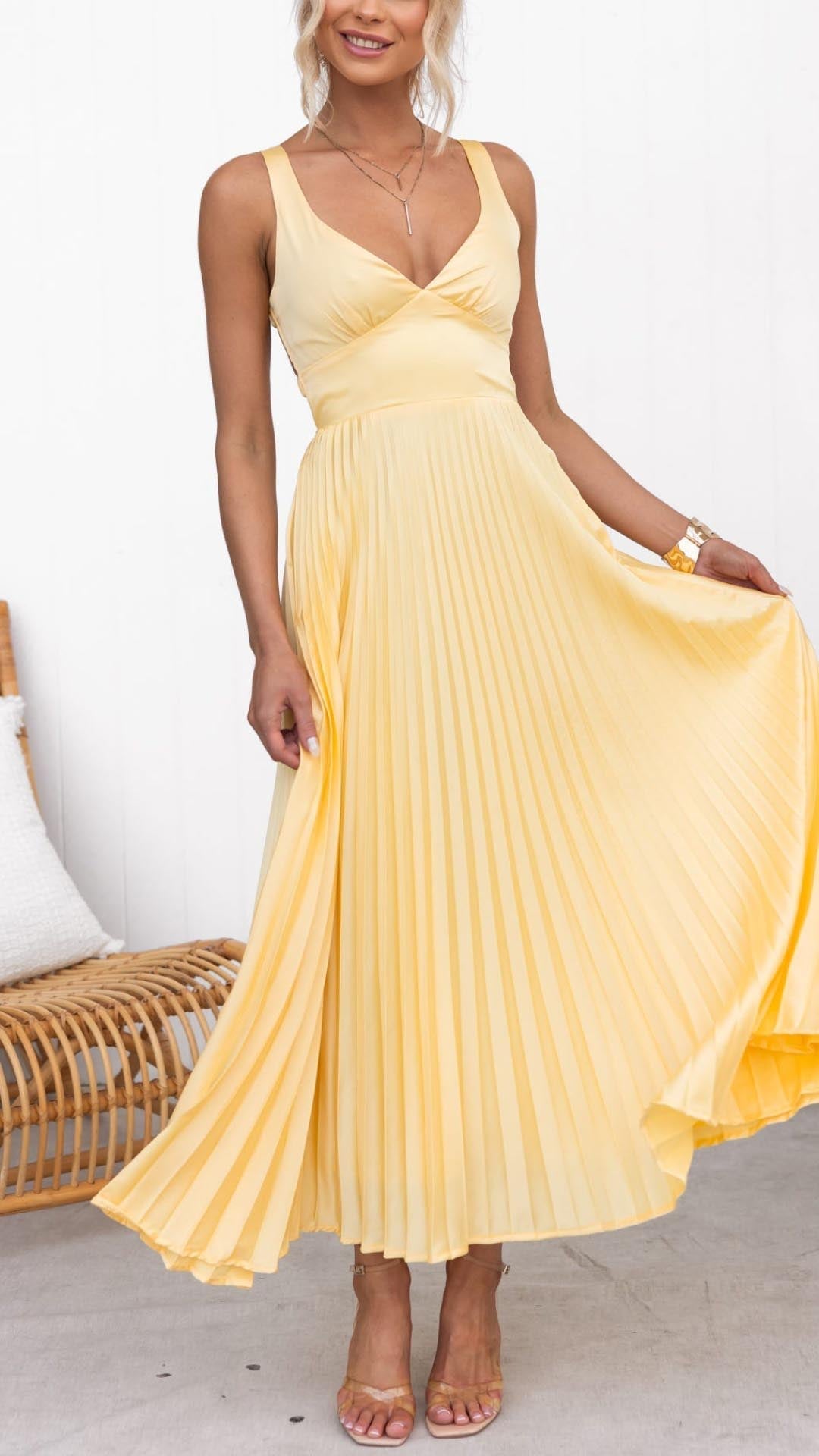 Pleated Maxi Dress – Women's Evening Dress