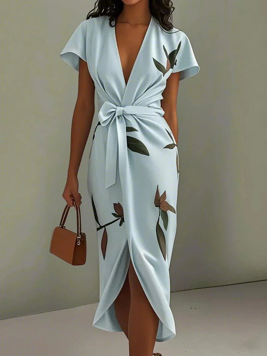 Leaf Print Wrap Midi Dress – Women's Summer Dress