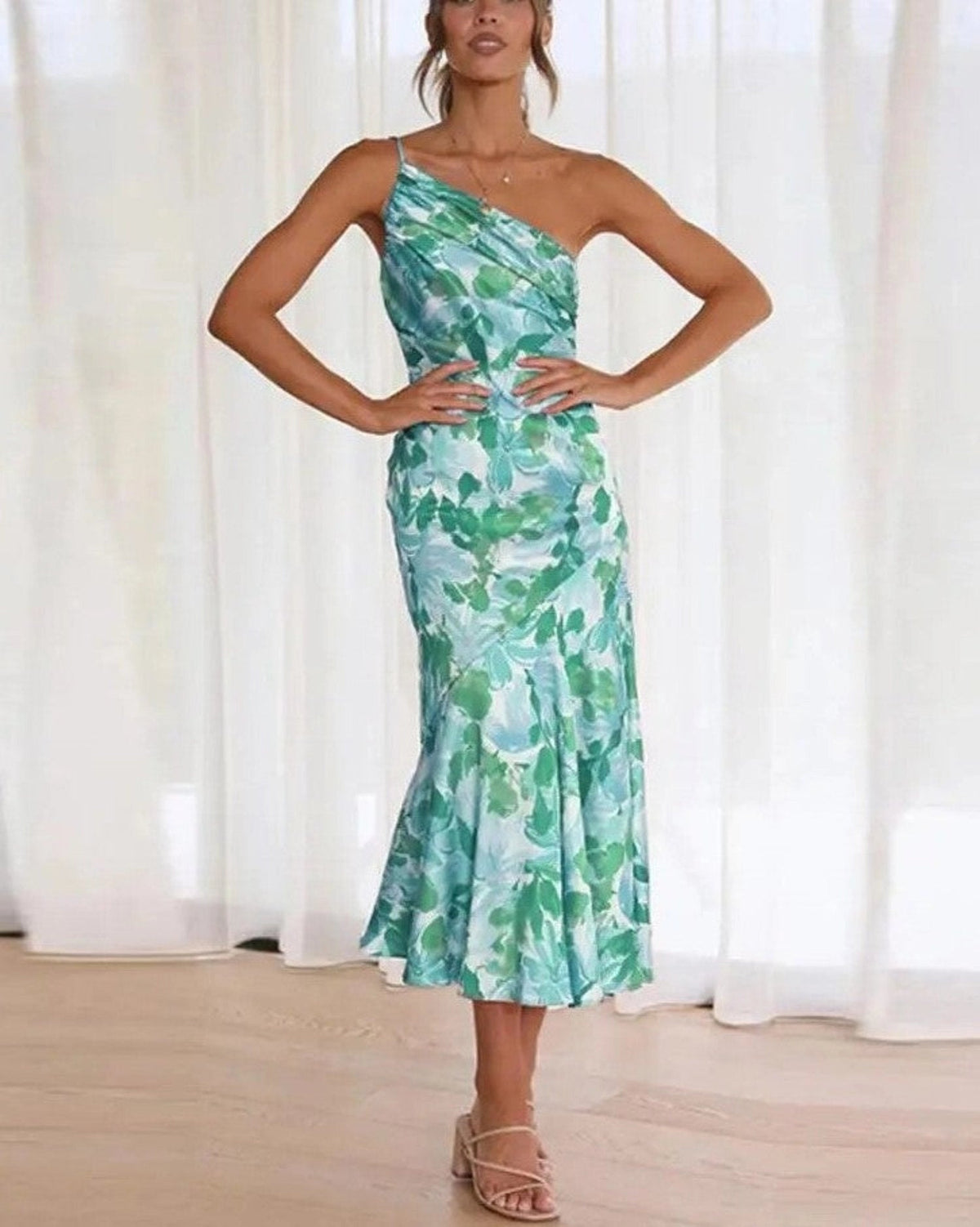 Floral Asymmetric Midi Dress – Women's Summer Dress