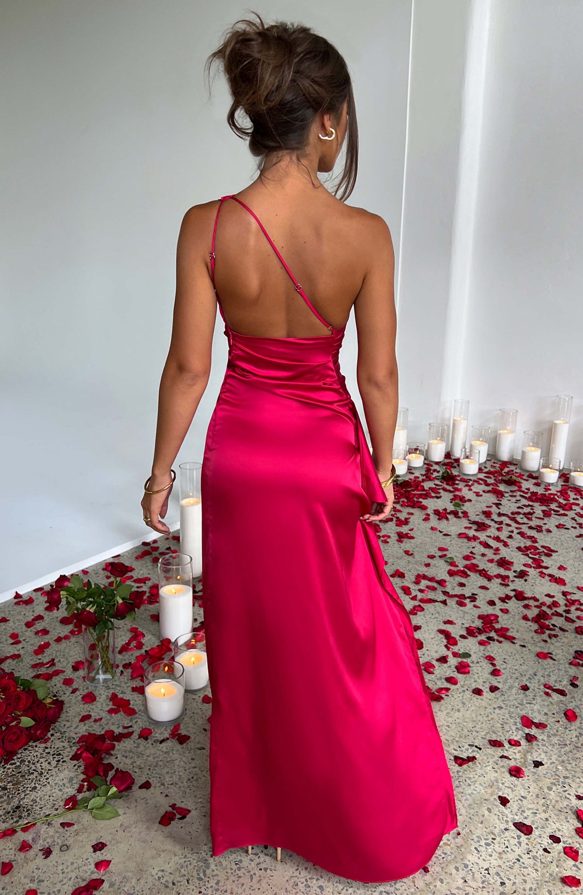 Satin One-Shoulder Maxi Dress – Women's Evening Dress