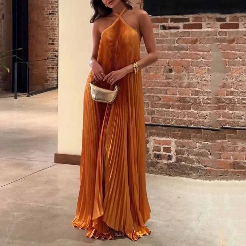 Pleated Halter Maxi Dress – Women's Wedding Guest Dress