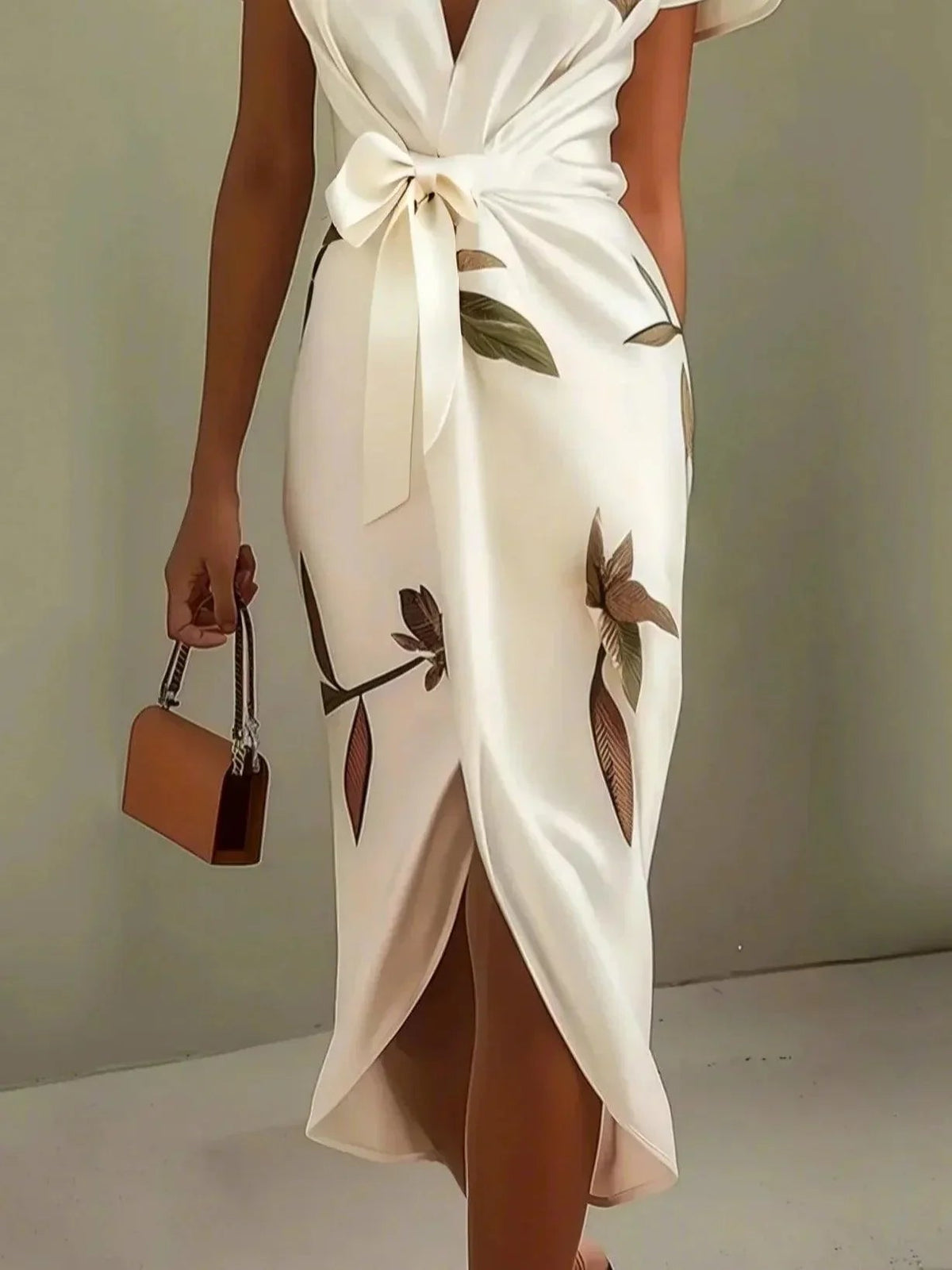 Leaf Print Wrap Midi Dress – Women's Summer Dress