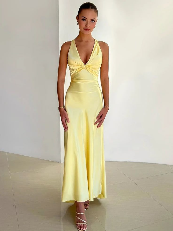 V-Neck Pleated Maxi Dress – Women's Wedding Guest Dress