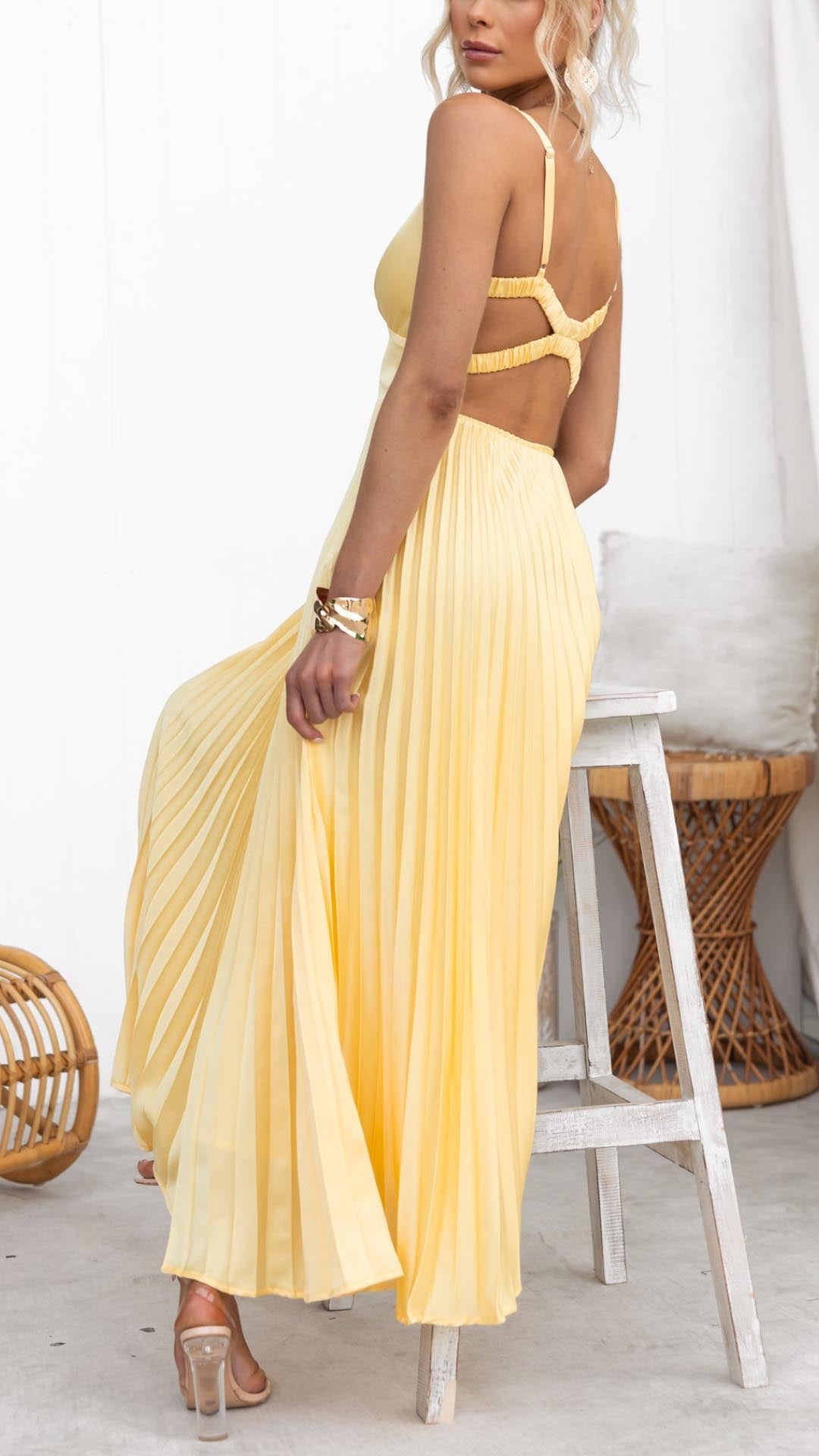 Pleated Maxi Dress – Women's Evening Dress