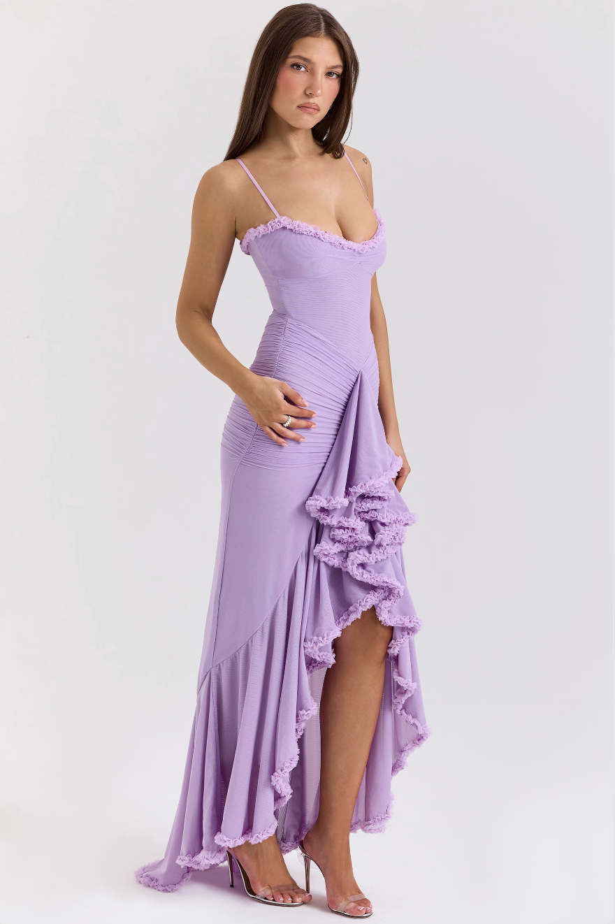 Lace Ruched Maxi Dress – Women's Evening Dress