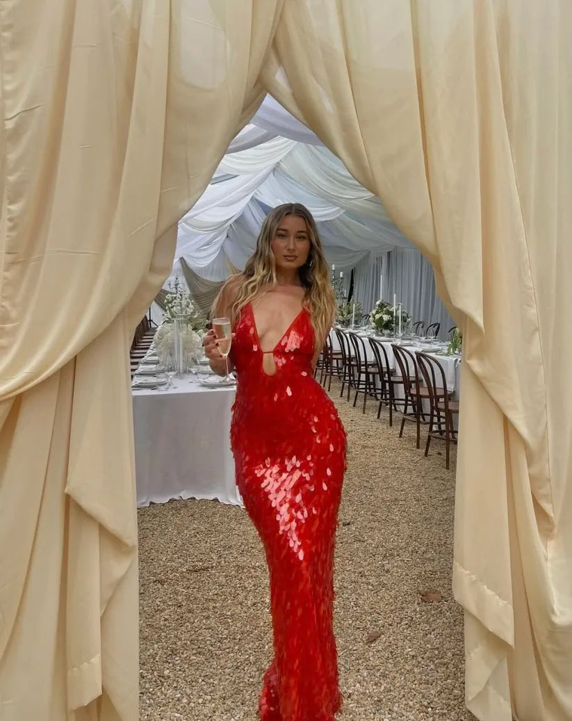 Sequin Backless Maxi Dress – Women's Evening Dress