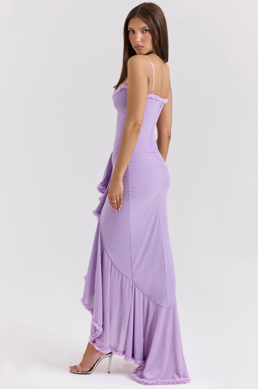 Lace Ruched Maxi Dress – Women's Evening Dress