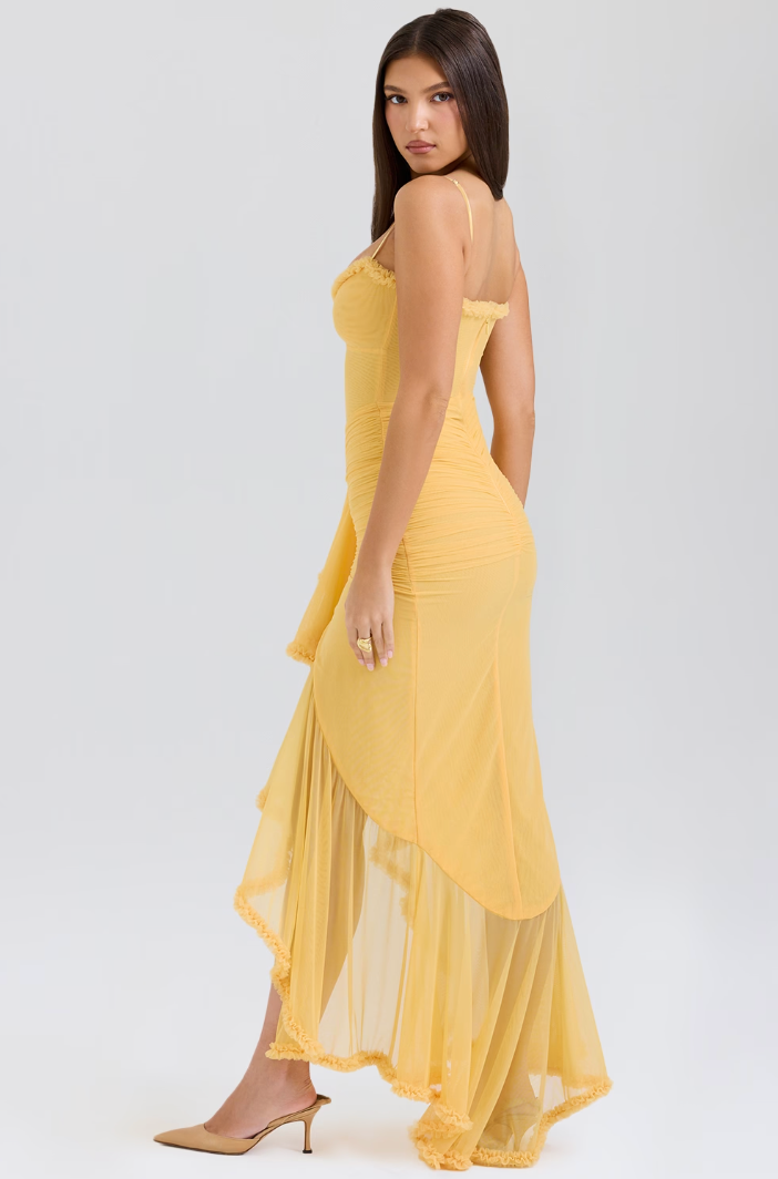 Lace Ruched Maxi Dress – Women's Evening Dress