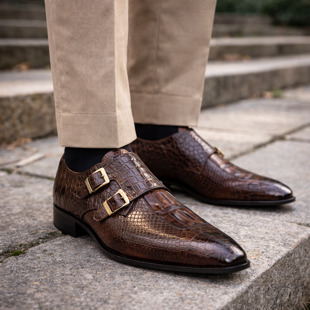 Montari Genuine Leather Monk Strap Oxfords