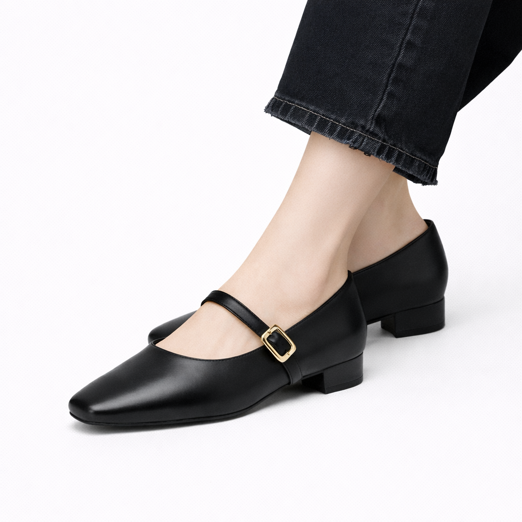 Savina Genuine Leather Low Block Heels