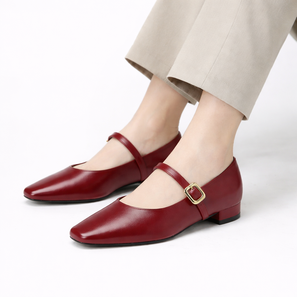 Savina Genuine Leather Low Block Heels
