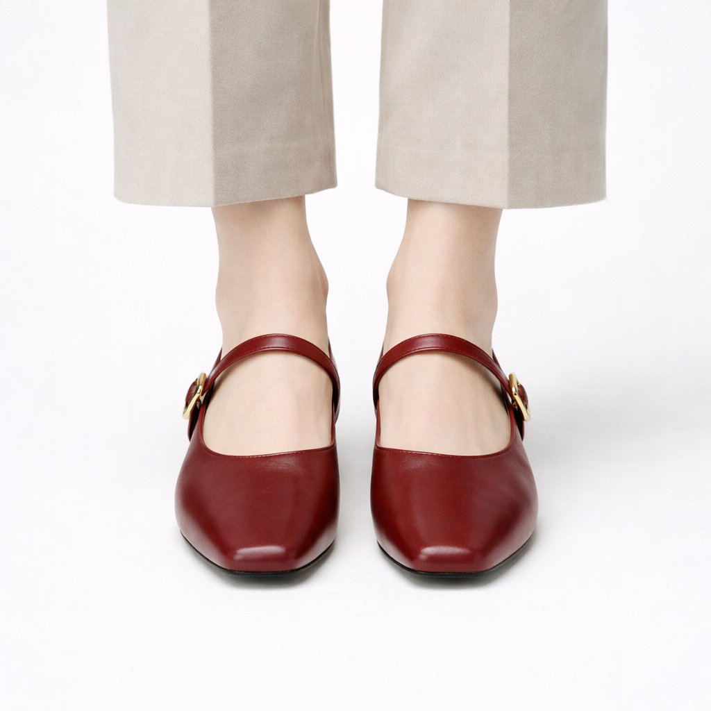 Savina Genuine Leather Low Block Heels