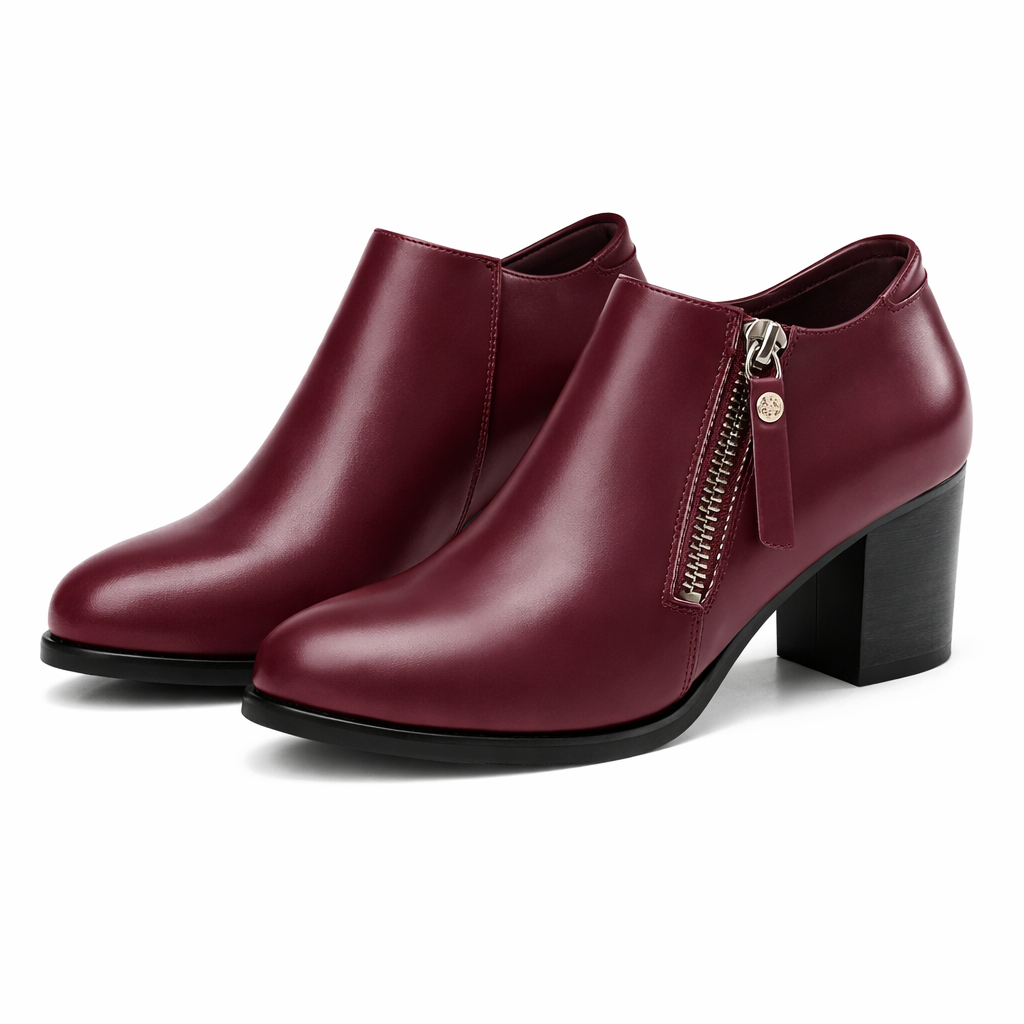 Savina Genuine Leather Zip Heels