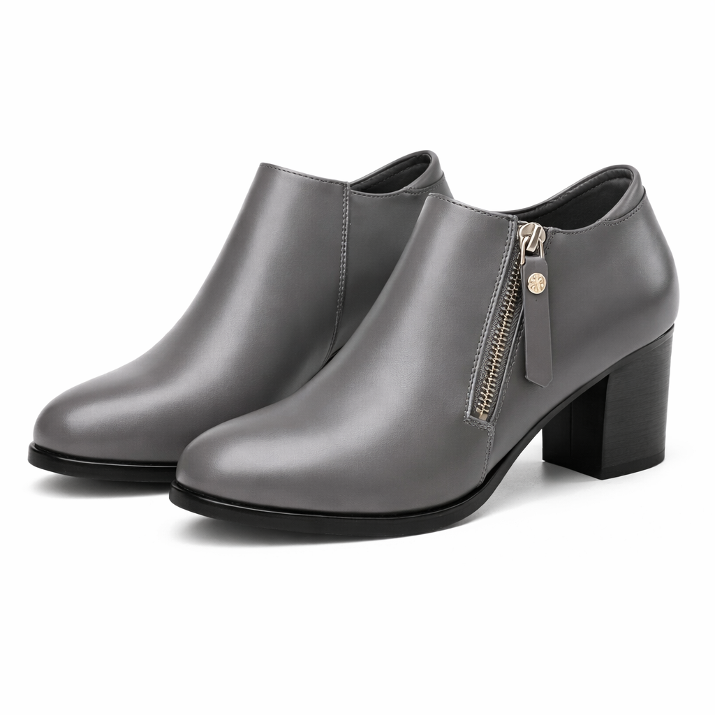 Savina Genuine Leather Zip Heels