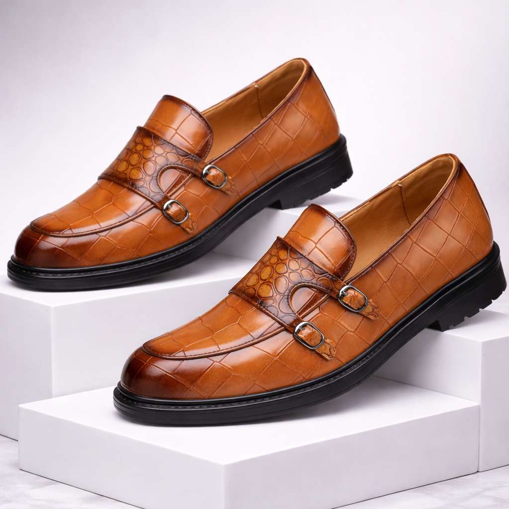 Savonti Double-Monk Strap Genuine Leather Shoes