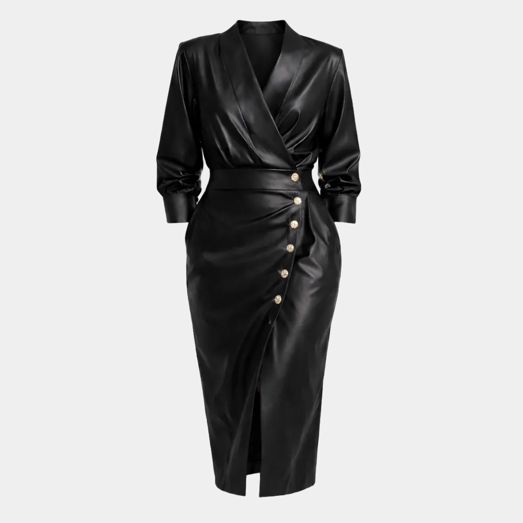 Avana Genuine Leather Belted Dress