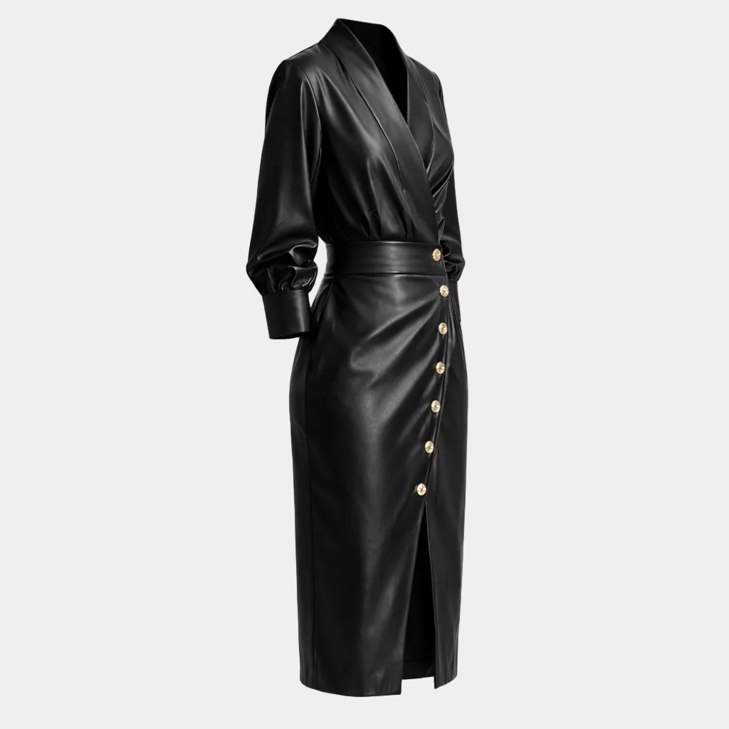 Avana Genuine Leather Belted Dress