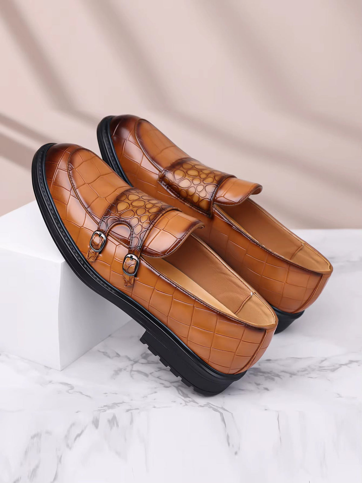 Savonti Double-Monk Strap Genuine Leather Shoes