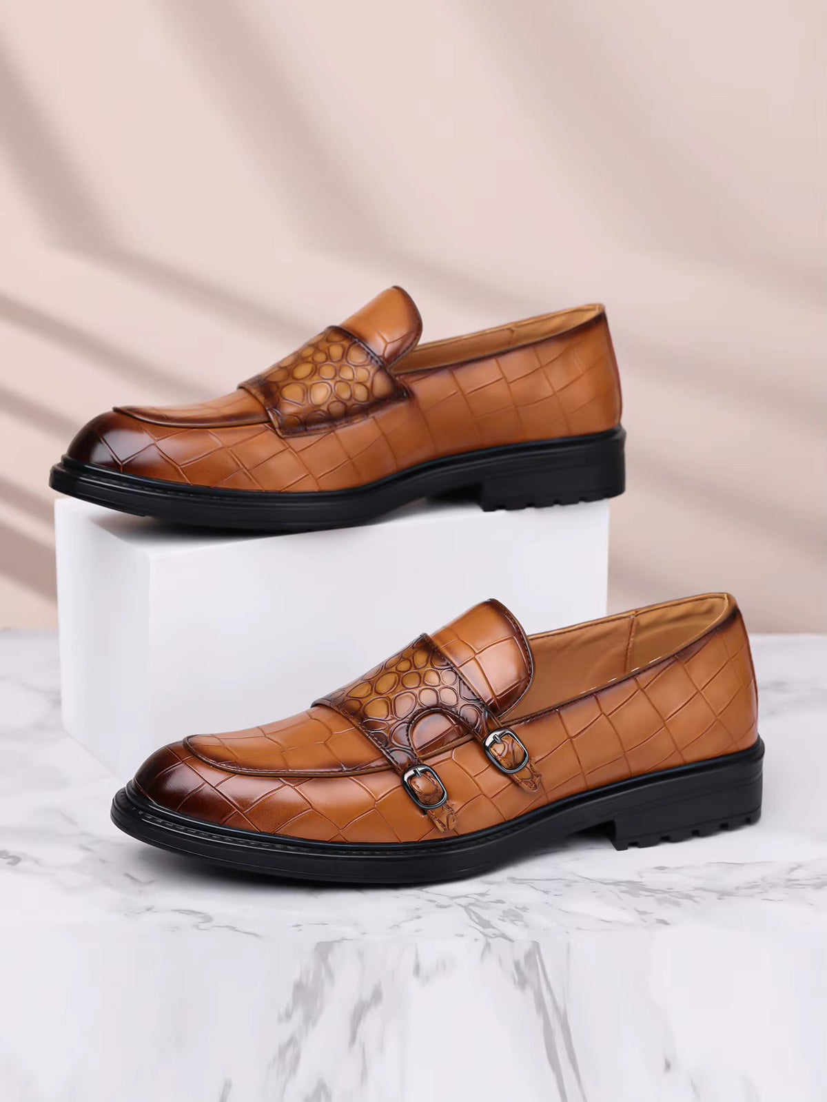 Savonti Double-Monk Strap Genuine Leather Shoes