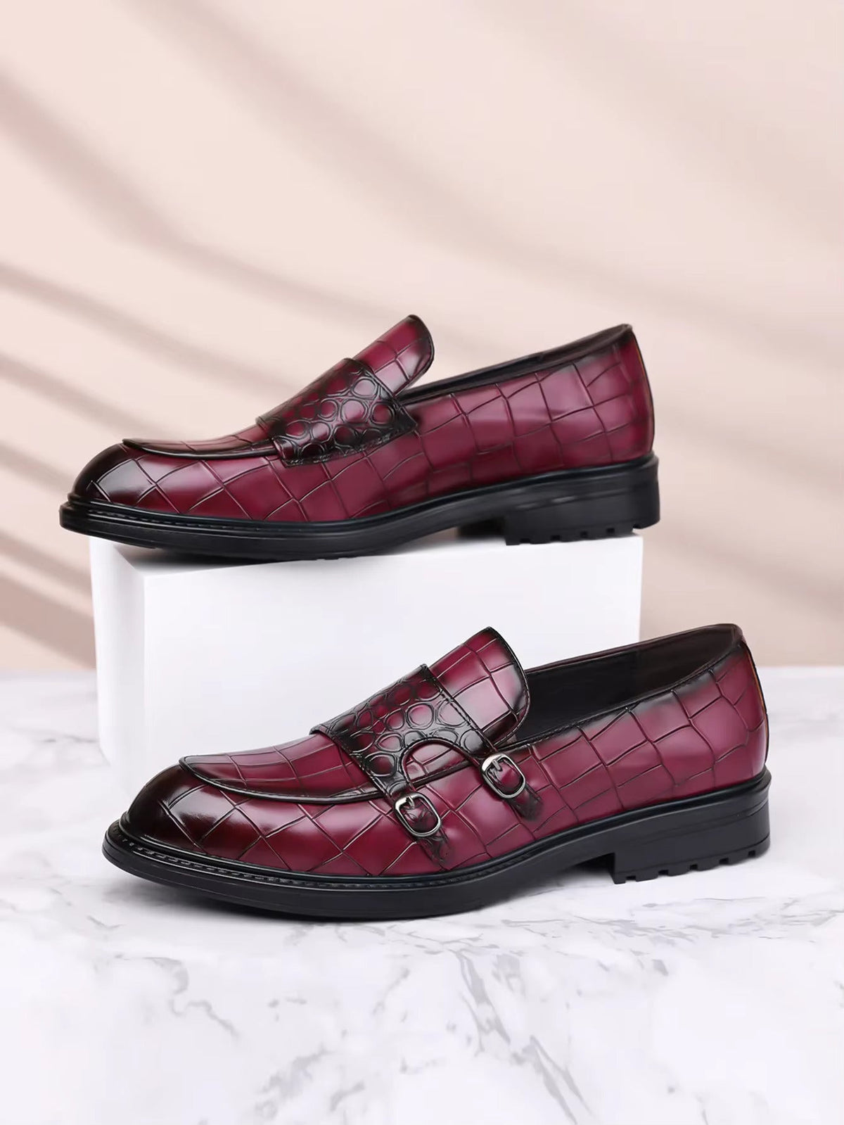 Savonti Double-Monk Strap Genuine Leather Shoes