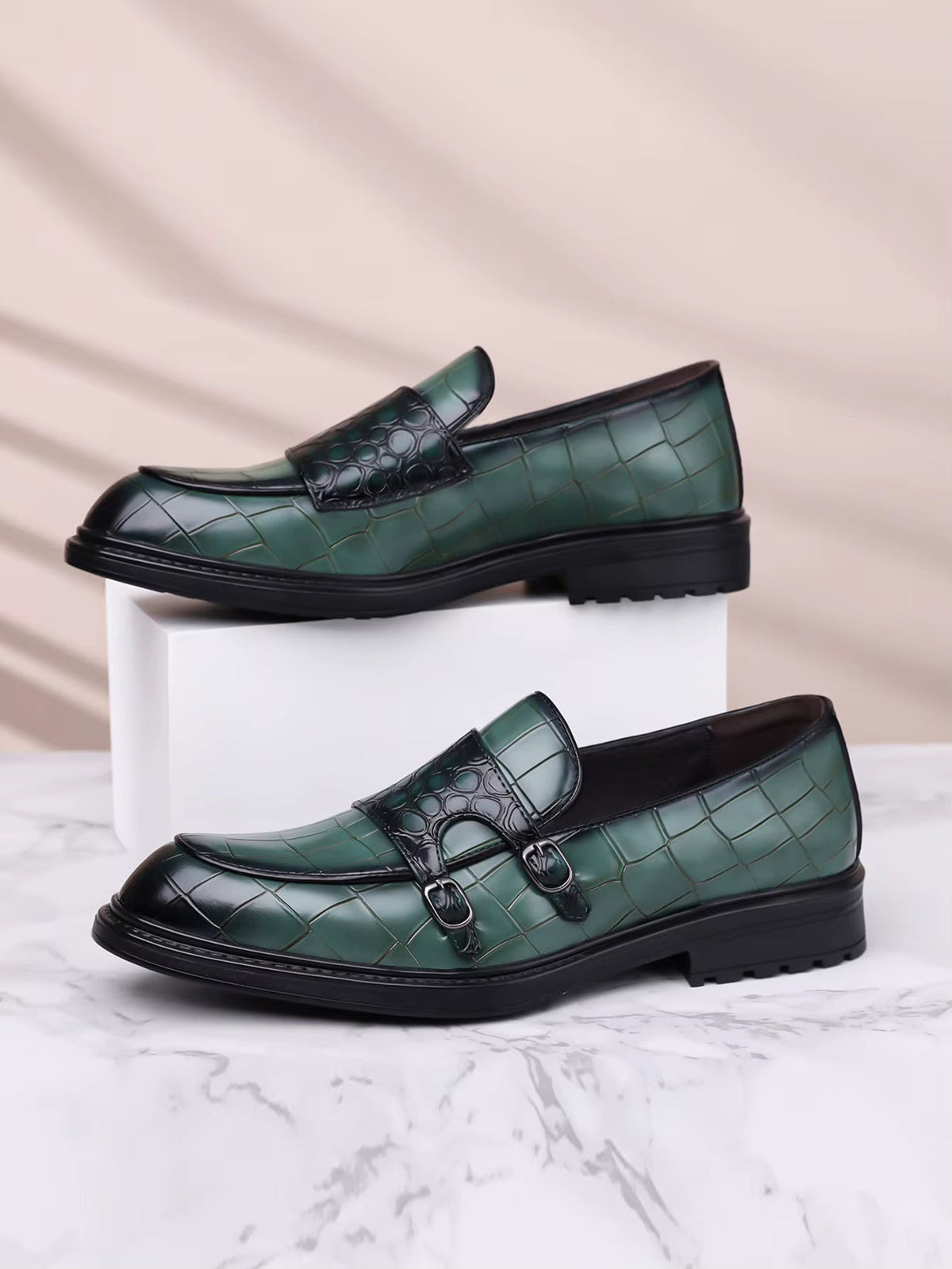 Savonti Double-Monk Strap Genuine Leather Shoes