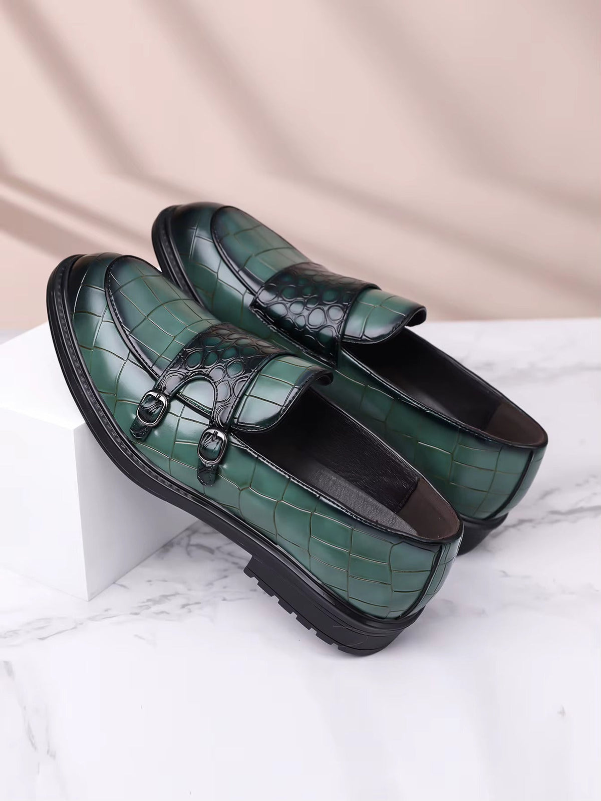 Savonti Double-Monk Strap Genuine Leather Shoes