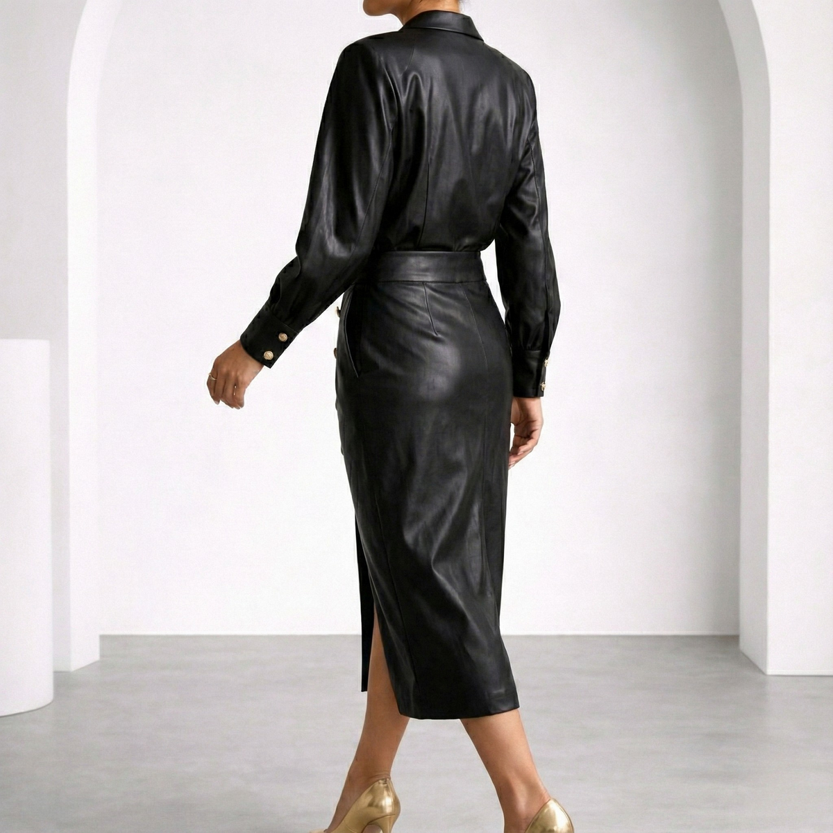 Avana Genuine Leather Belted Dress