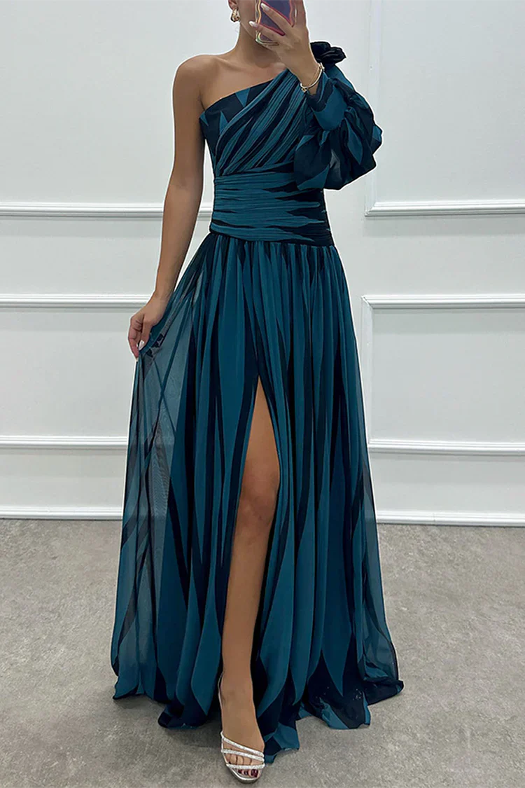 Striped One-Shoulder Maxi Dress – Women's Evening Dress