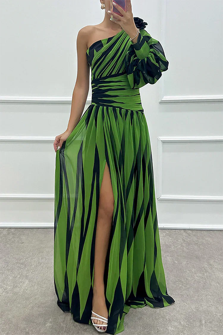Striped One-Shoulder Maxi Dress – Women's Evening Dress