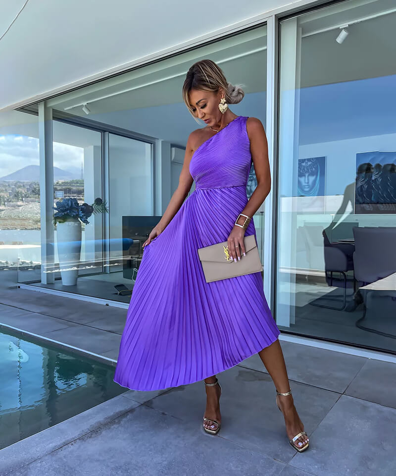 One-Shoulder Midi Dress – Women's Cocktail Dress