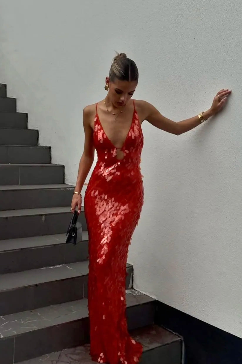 Sequin Backless Maxi Dress – Women's Evening Dress