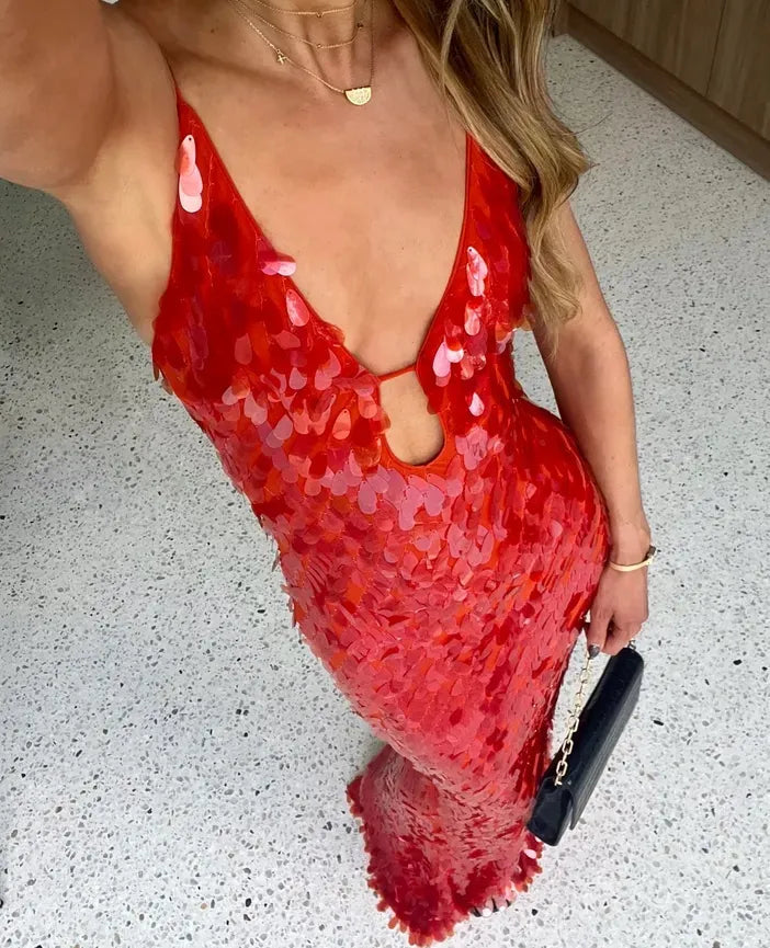 Sequin Backless Maxi Dress – Women's Evening Dress