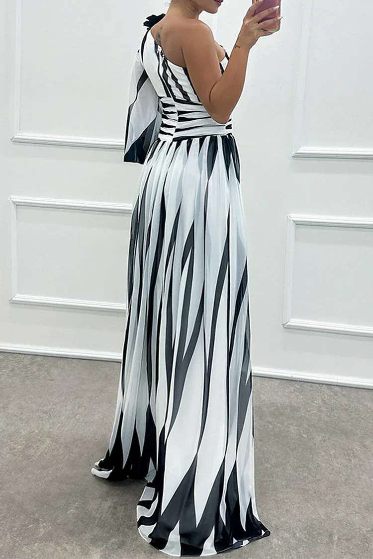 Striped One-Shoulder Maxi Dress – Women's Evening Dress