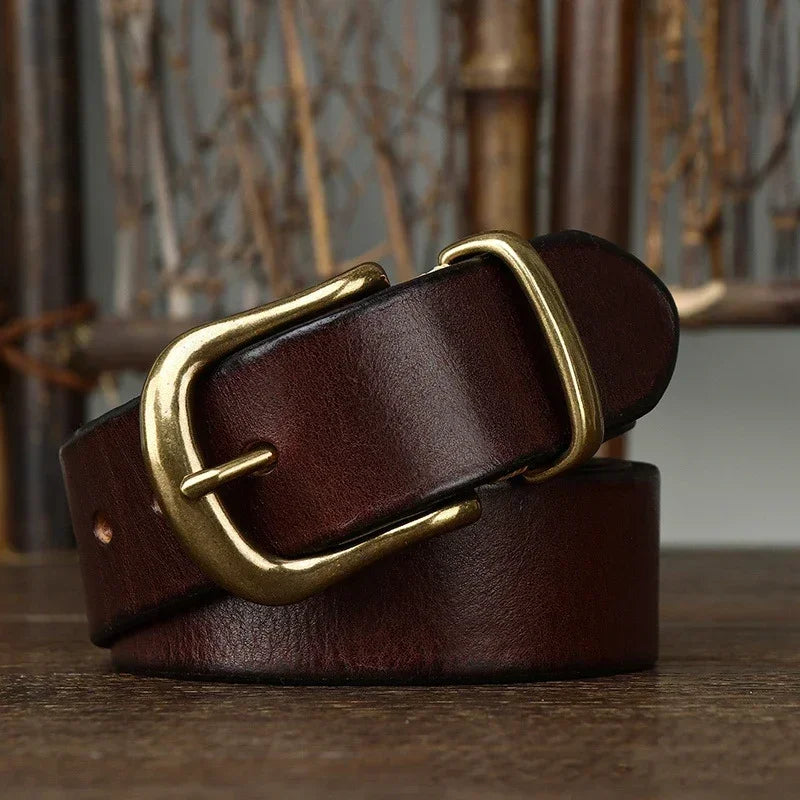 Men's Genuine Leather Dress Belt – Brass Buckle