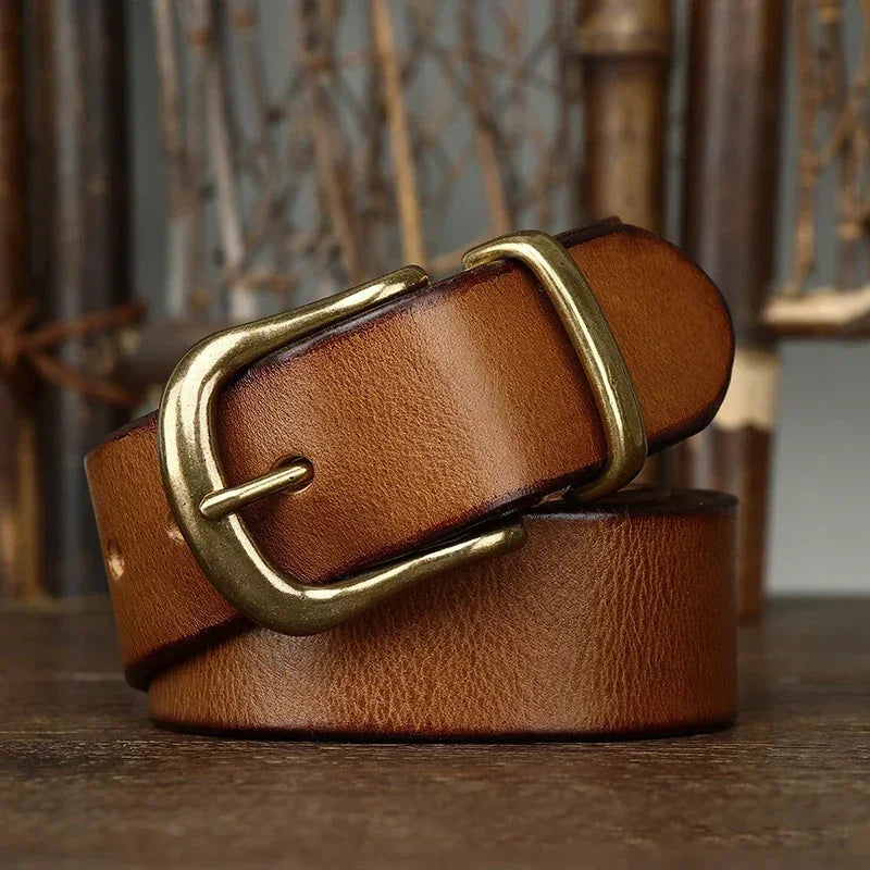 Men's Genuine Leather Dress Belt – Brass Buckle
