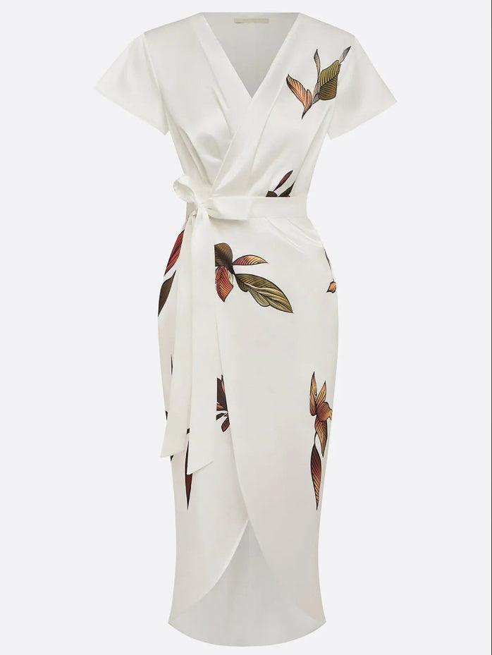 Leaf Print Wrap Midi Dress – Women's Summer Dress