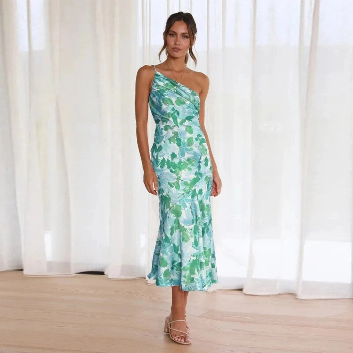 Floral Asymmetric Midi Dress – Women's Summer Dress