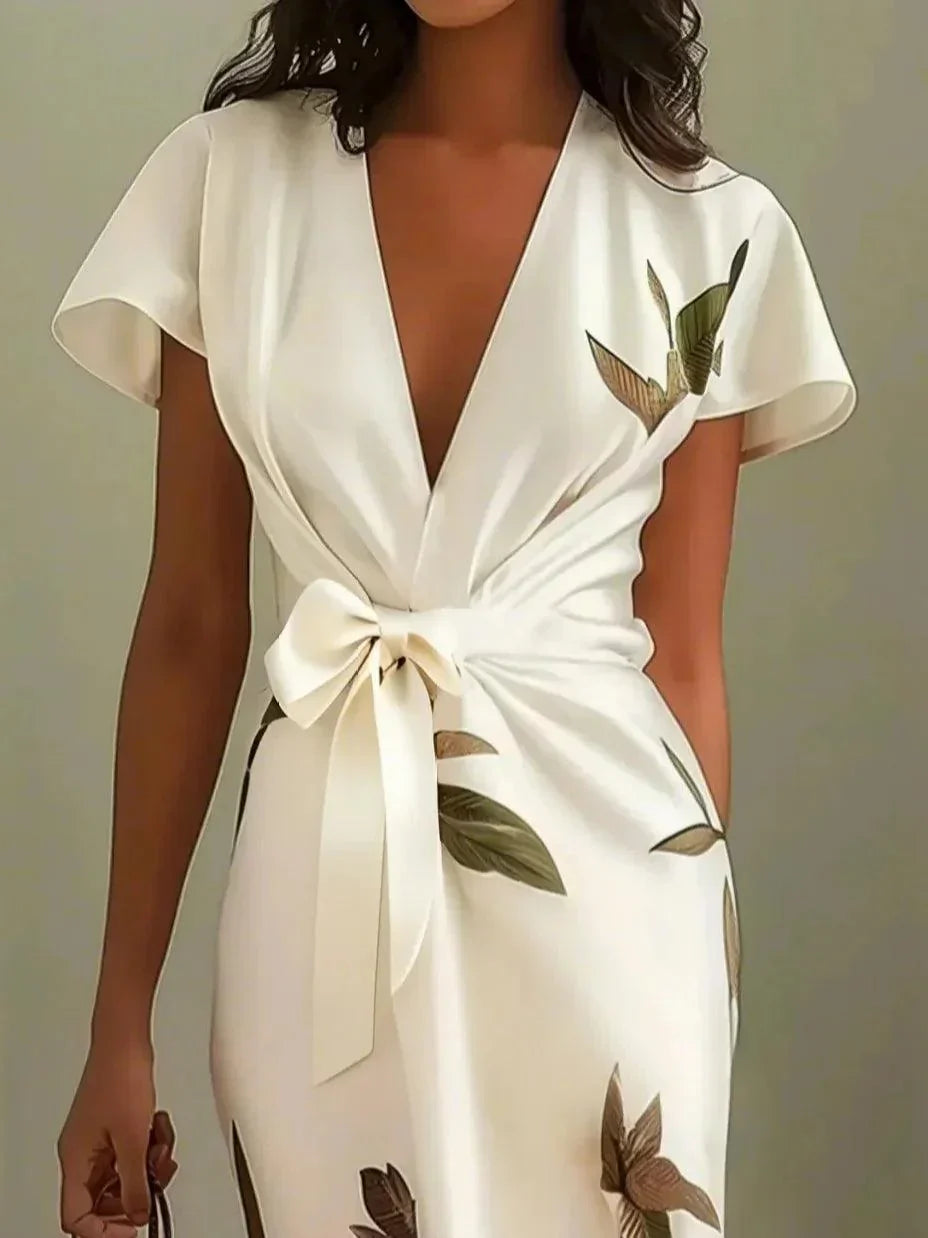 Leaf Print Wrap Midi Dress – Women's Summer Dress