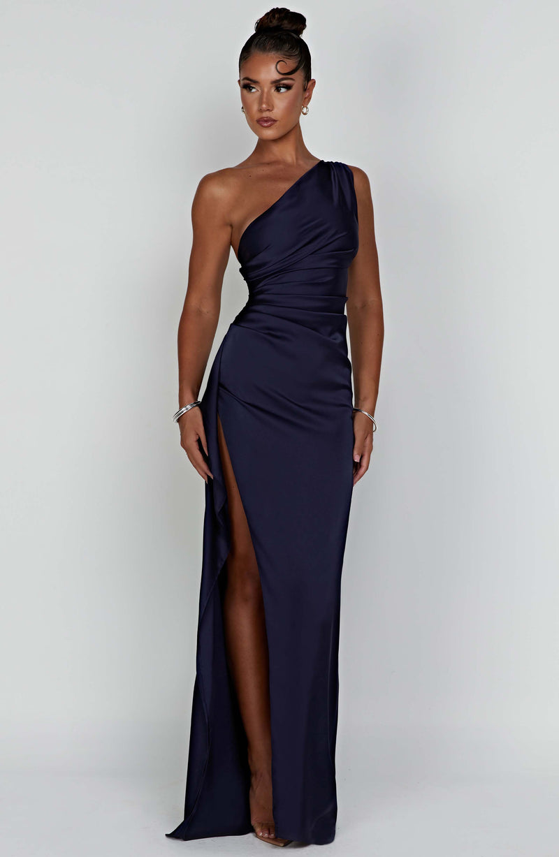 Satin One-Shoulder Maxi Dress – Women's Evening Dress