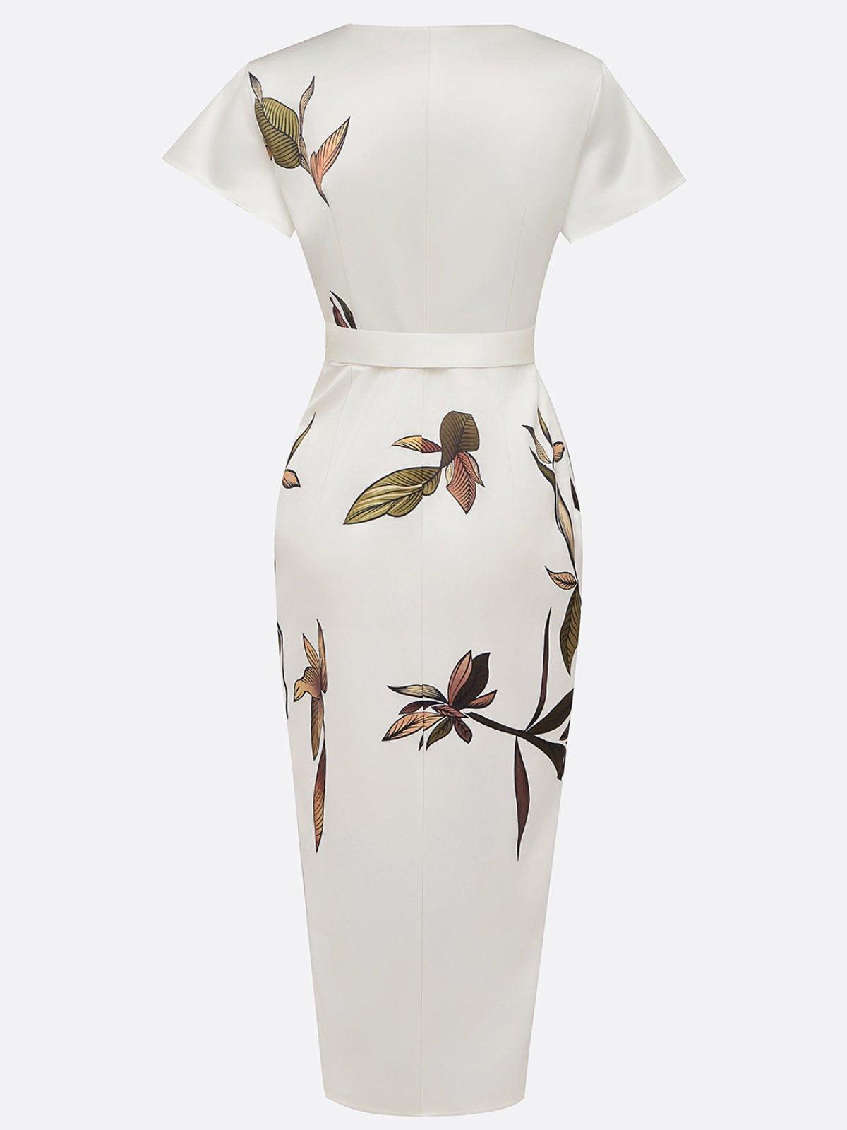 Leaf Print Wrap Midi Dress – Women's Summer Dress