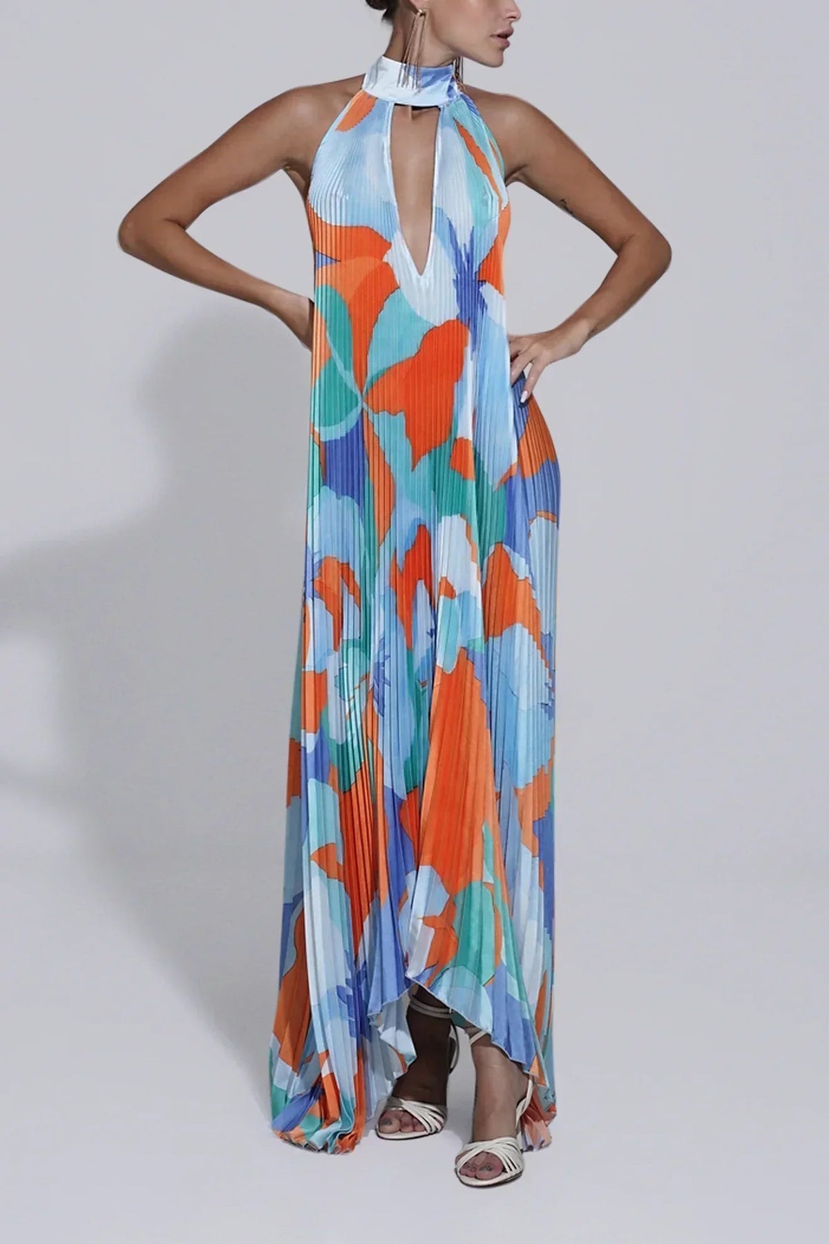 Pleated Halter Maxi Dress – Women's Formal Evening Dress