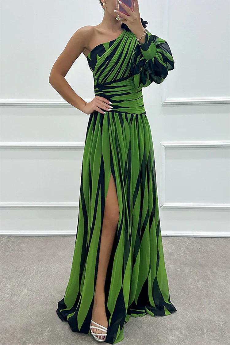 Striped One-Shoulder Maxi Dress – Women's Evening Dress