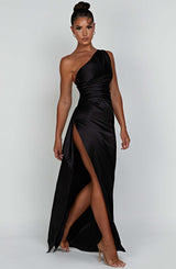 Satin One-Shoulder Maxi Dress – Women's Evening Dress