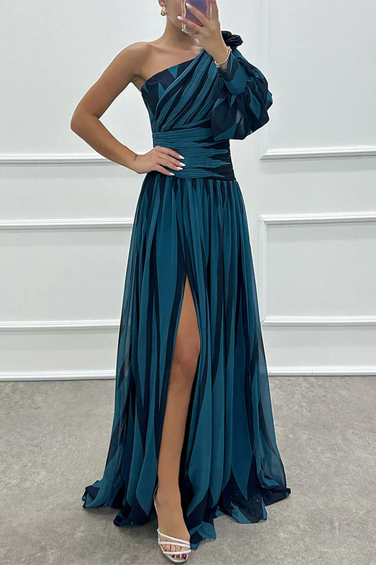 Striped One-Shoulder Maxi Dress – Women's Evening Dress