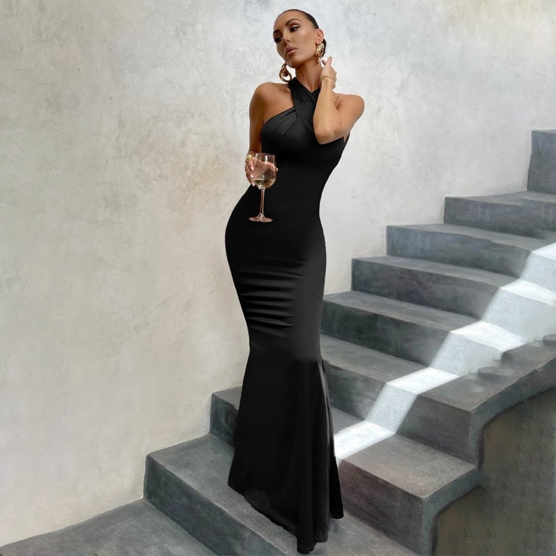 Fishtail Open-Back Maxi Dress – Women's Evening Dress