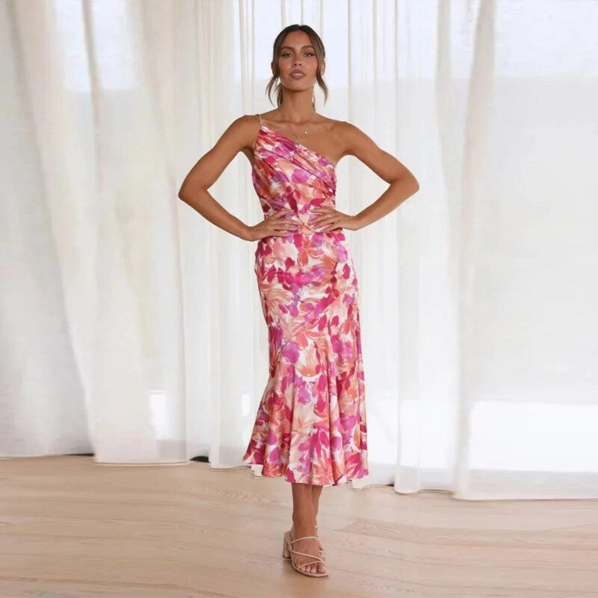 Floral One-Shoulder Maxi Dress – Women's Summer Dress