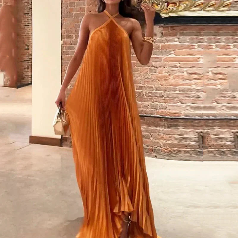 Pleated Halter Maxi Dress – Women's Wedding Guest Dress