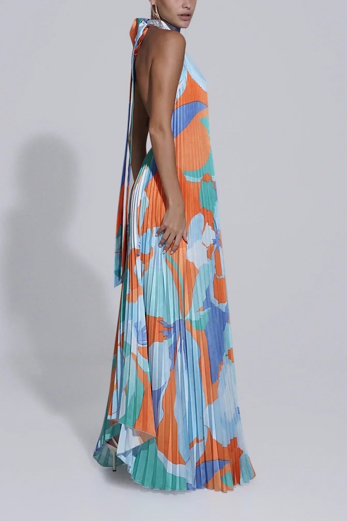 Pleated Halter Maxi Dress – Women's Formal Evening Dress